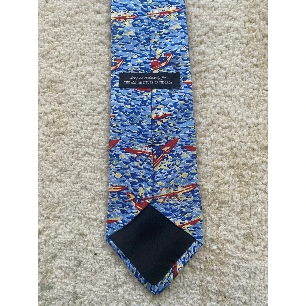 The Art Institute Of Chicago Abstract Silk Tie Sailboats Paint Vintage Italy/USA